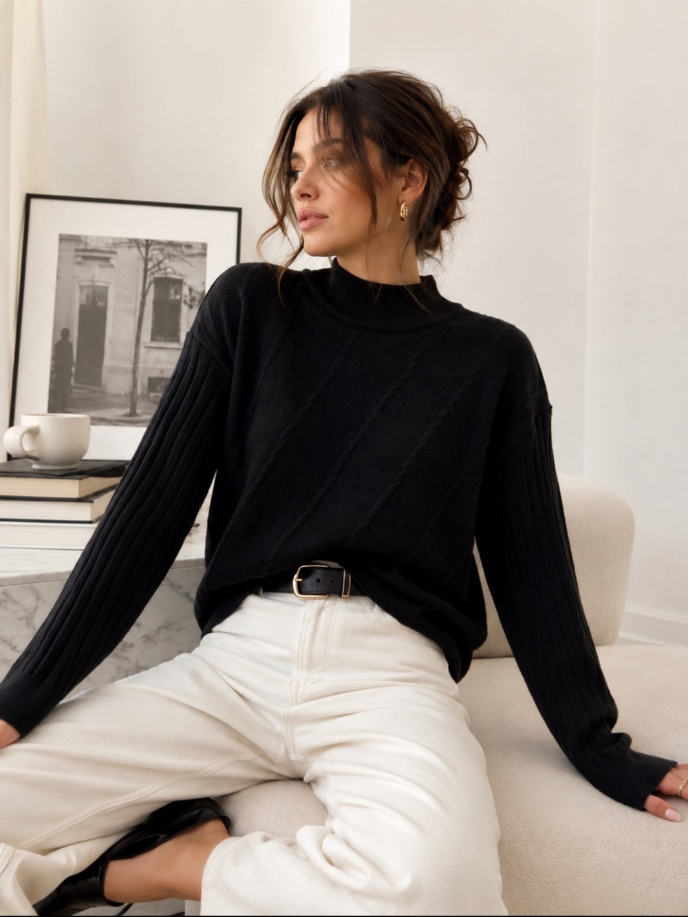 Claiborne Black Cashmere Blend Mock Neck Sweater XXL Luxe - Picture 2 of 5